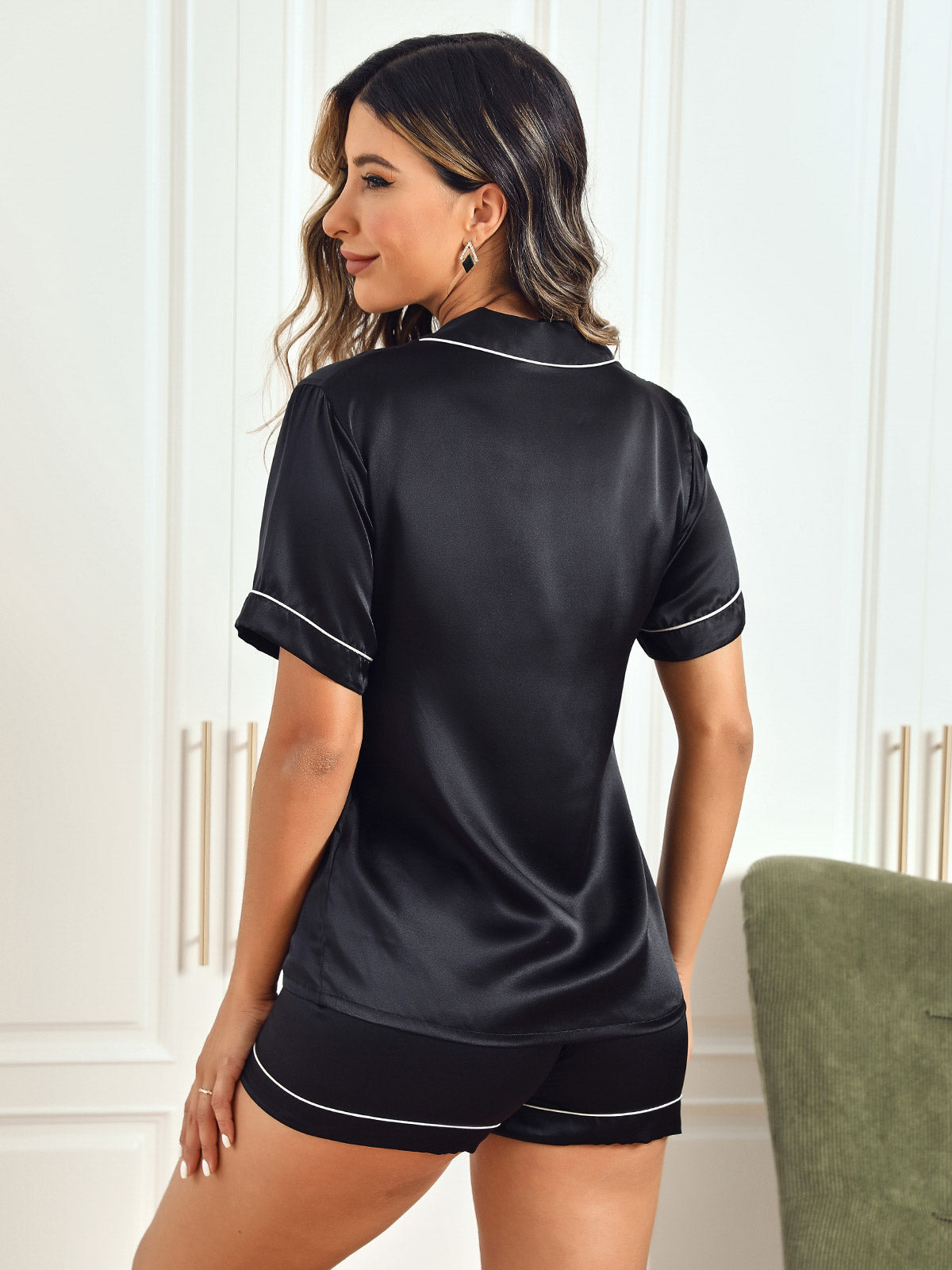 Pijama de seda pura, conjunto de pijama corto