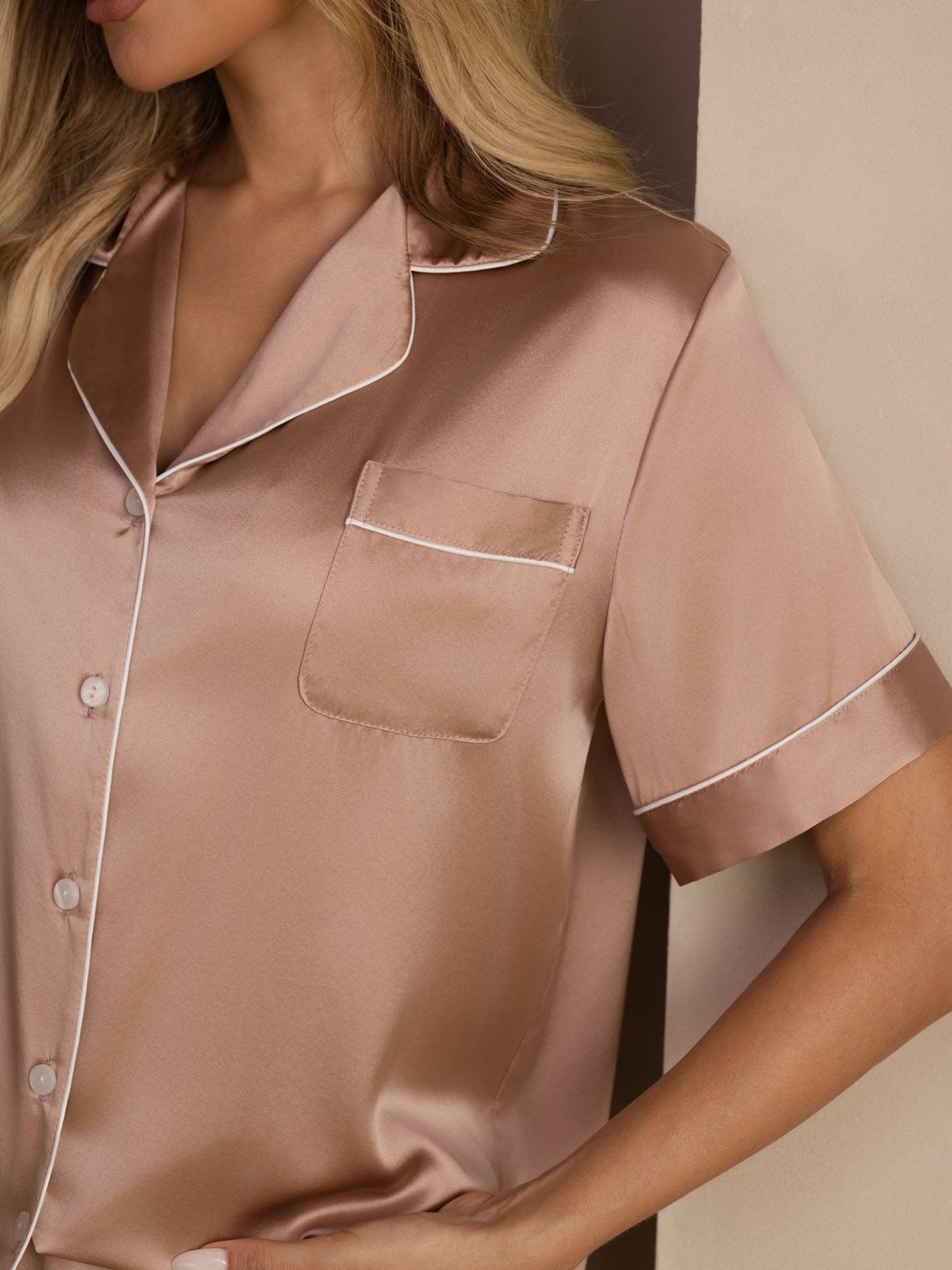 Pijama de seda pura, conjunto de pijama corto