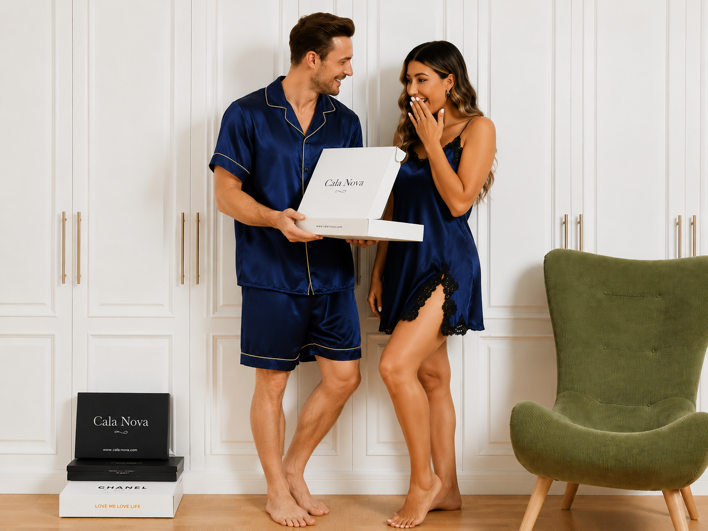 Conjunto de pijama corto y camisón de seda pura para parejas